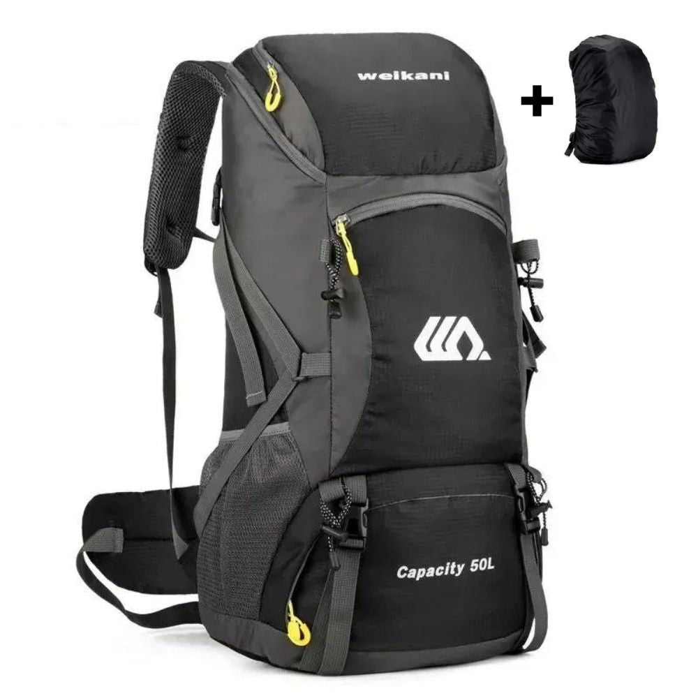 Ultraleichter 50L Wanderrucksack | Faltbar - Wasserfest: Ideal für Outdoor-Aktivitäten - Schwarz mit Regenschutz