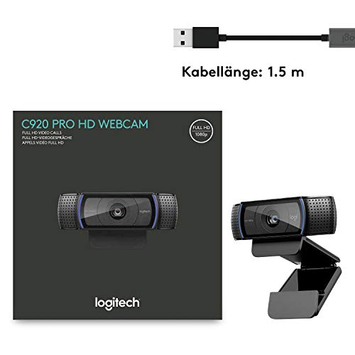 Logitech C920 HD PRO Webcam, Full HD 1080p, 78° field of view, autofocus, clear stereo sound, exposure compensation, USB connection, for Skype, FaceTime, Hangouts, etc., PC/Mac/ChromeOS/Android - Black