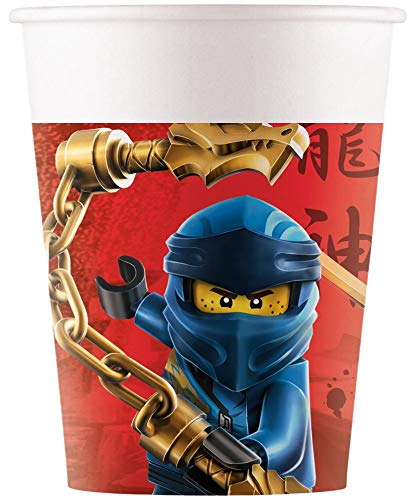 Ninjago party set (44 pieces) with plates, cups, napkins + paper straws for 8 children