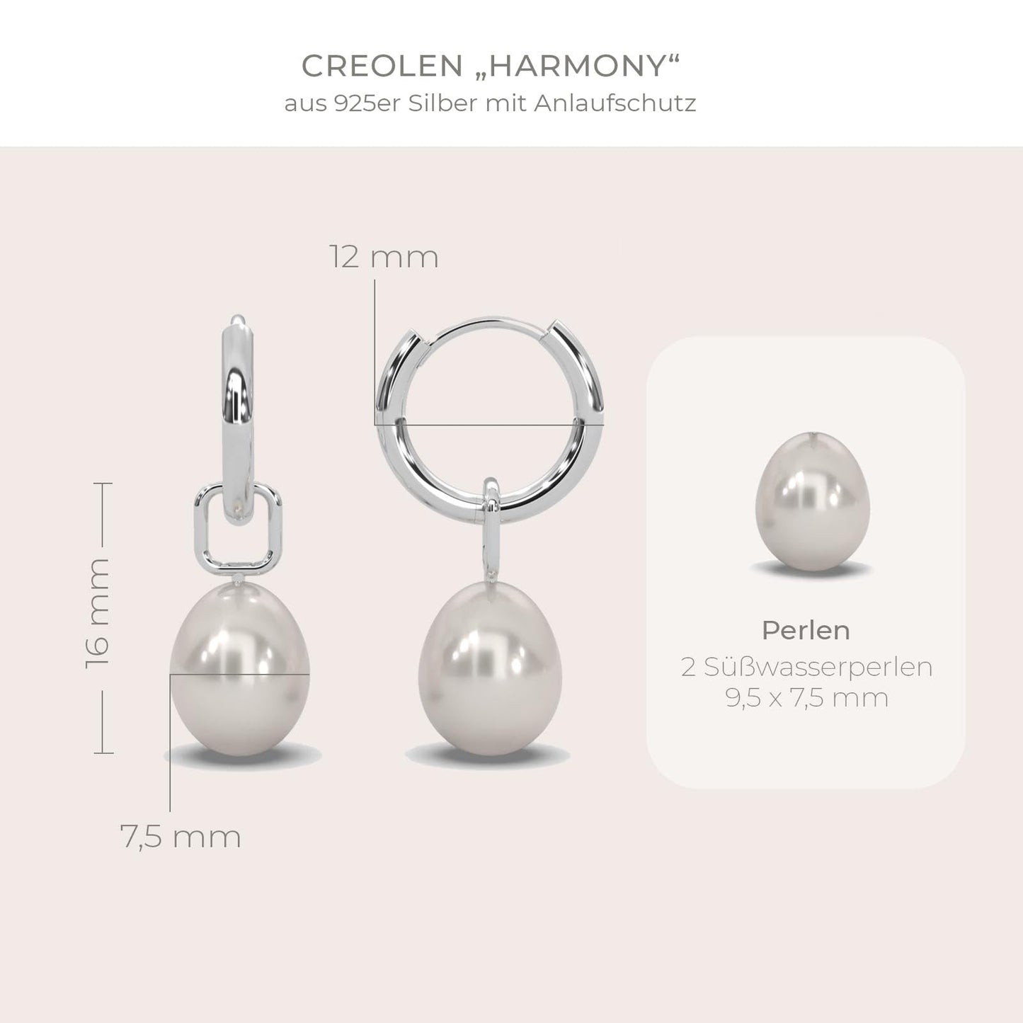AMOONIC Creolen Hoops Perlenohrringe Damen (Silber 925) mit Süßwasserperlen in Tropfenform