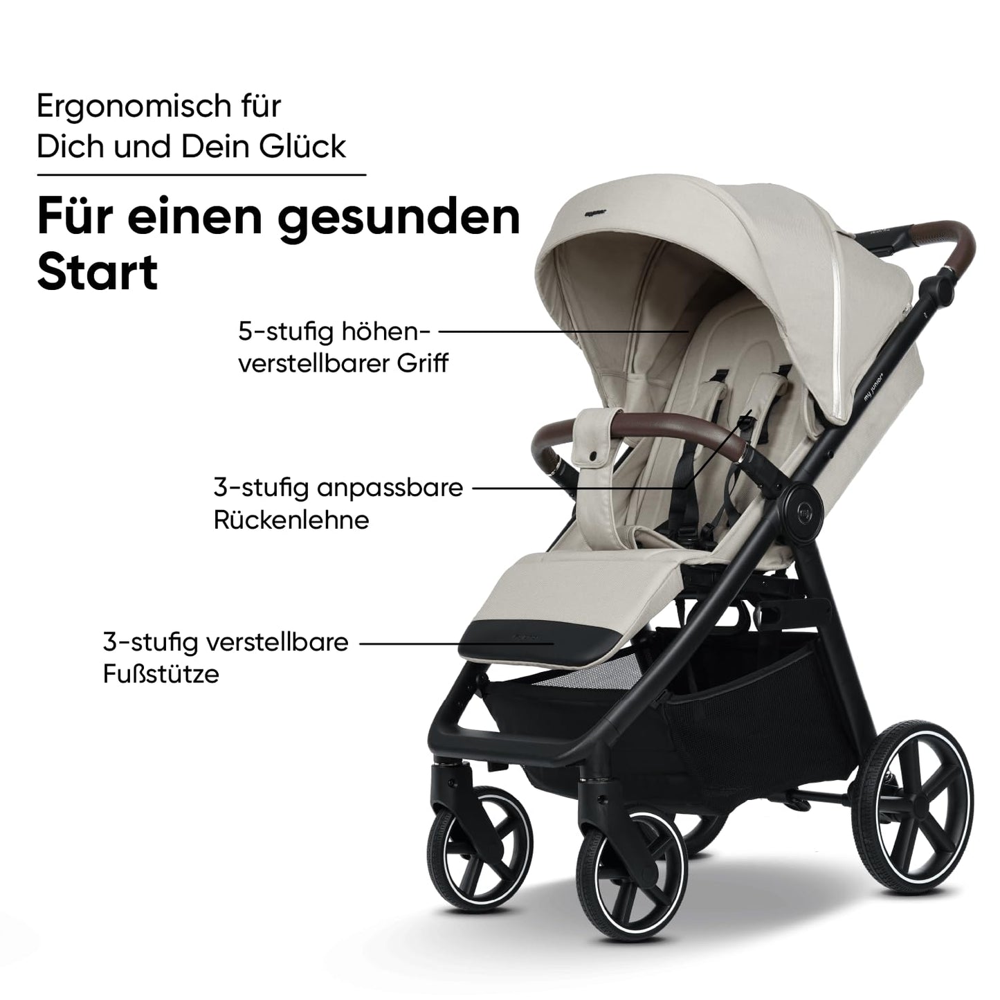 my junior® PLIA² | large comfort buggy with air-chamber tires including cup holder and carrying strap