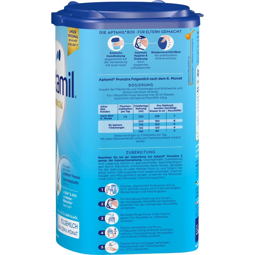 Aptamil Pronutra 2 Follow-on Milk after 6 months, With DHA & ARA, Lactose-free, Palm oil-free (1 x 800g)