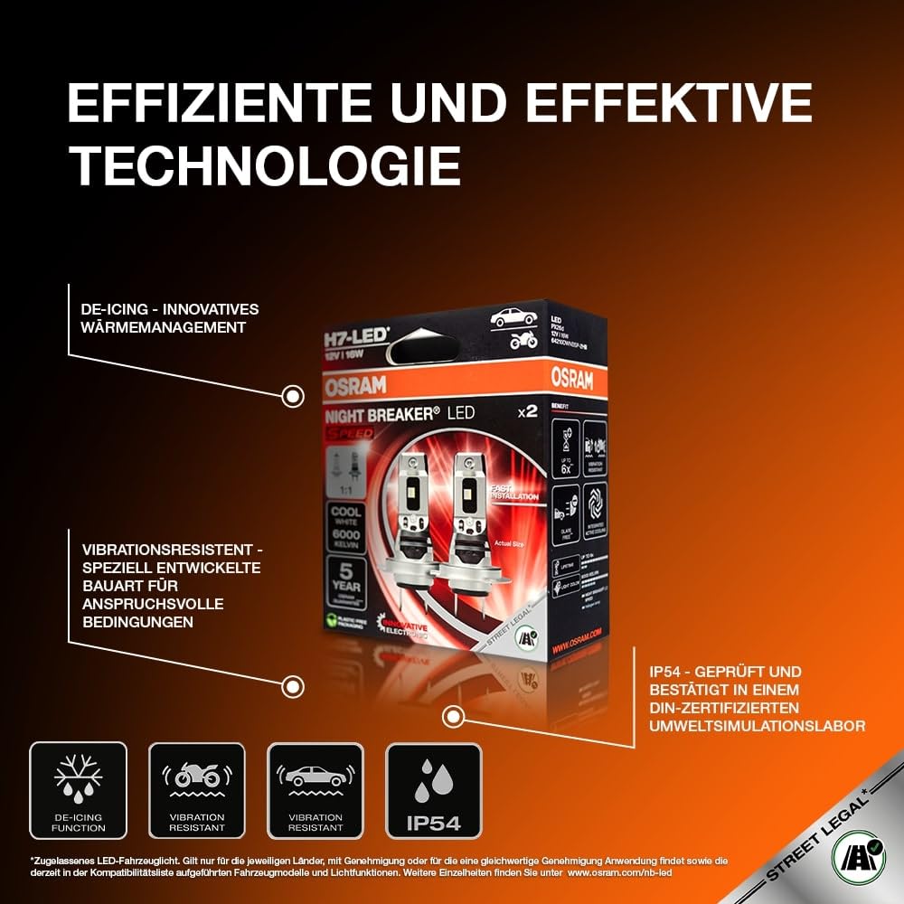 OSRAM Night Breaker (LED-Speed H7): High and low beam with road approval, 6000K