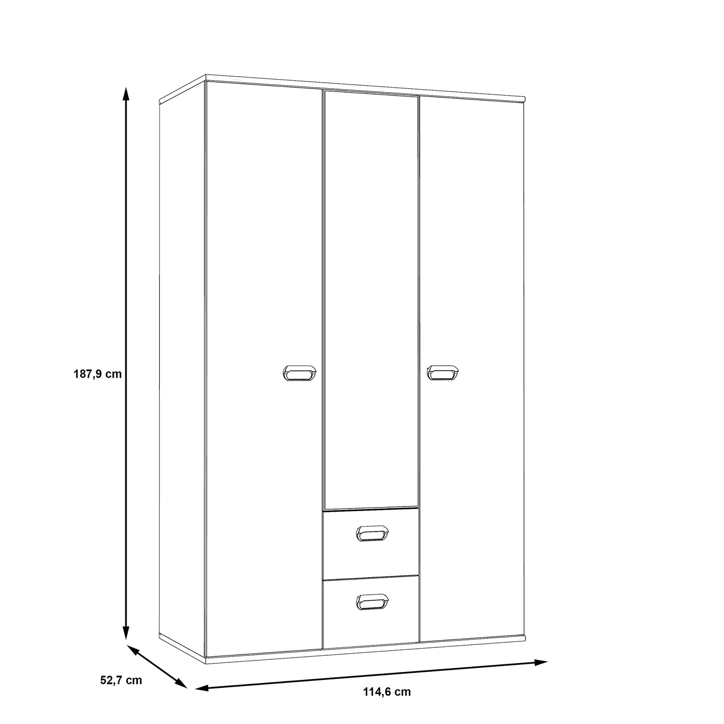 Kleiderschrank 'EMILY' mit Betonoptik und Spiegel: Lichtgrau mit Weiß (Modell: EMLS95-C251)