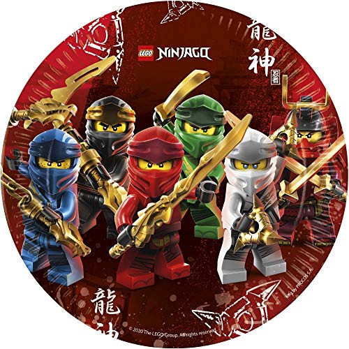 Ninjago party set (44 pieces) with plates, cups, napkins + paper straws for 8 children