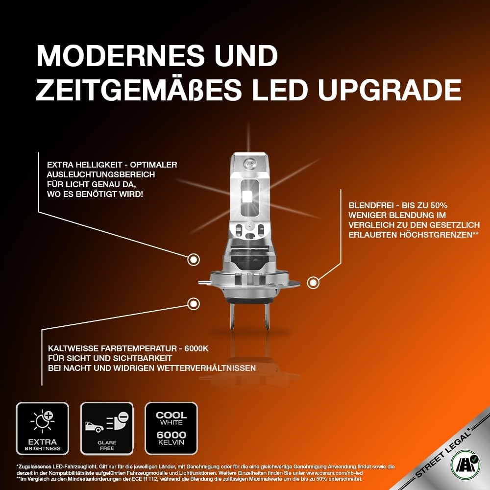 OSRAM Night Breaker (LED-Speed H7): High and low beam with road approval, 6000K