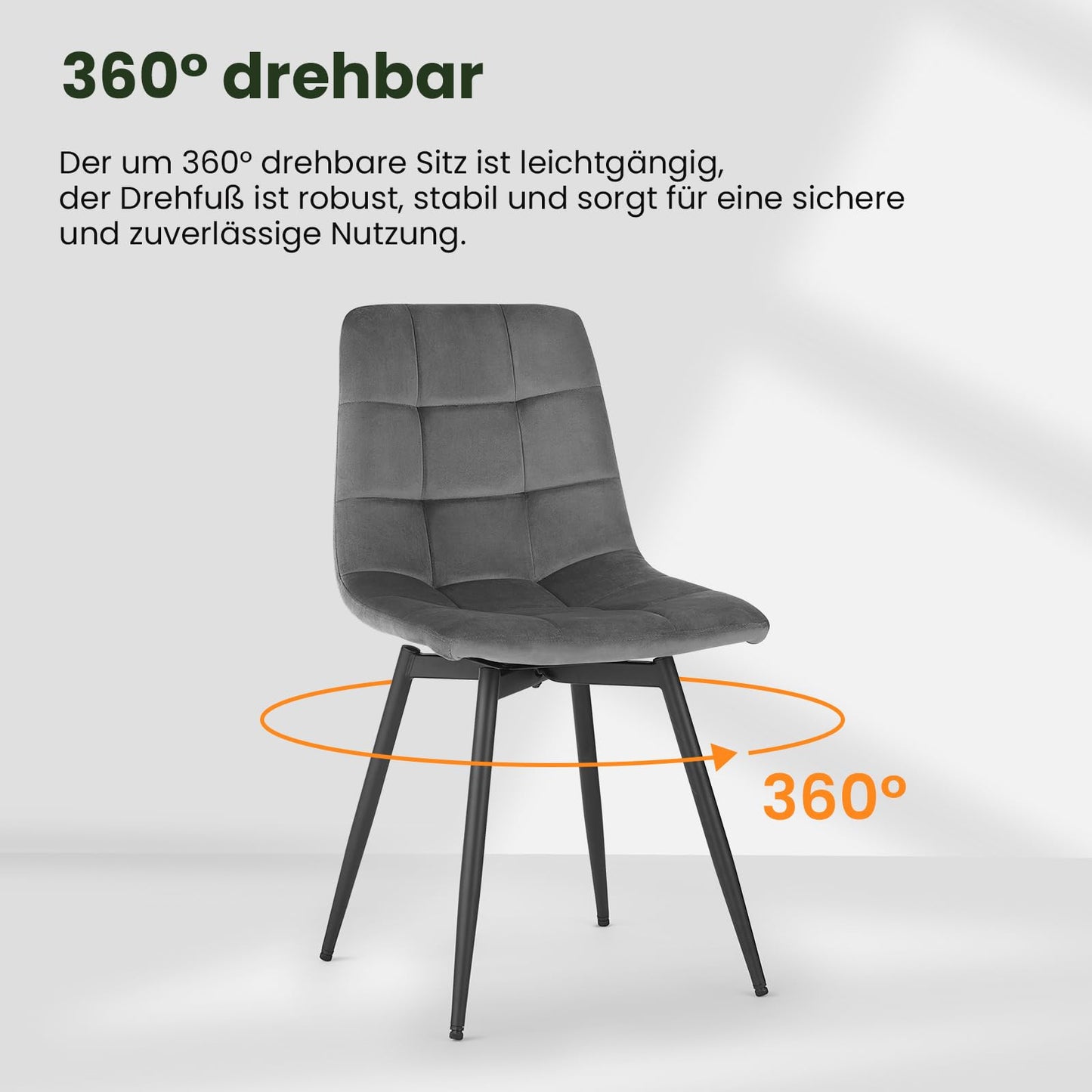 EUGAD Set of 4 Dining Chairs: Swivel Kitchen Upholstered Chair with Metal Legs (Dark Grey)