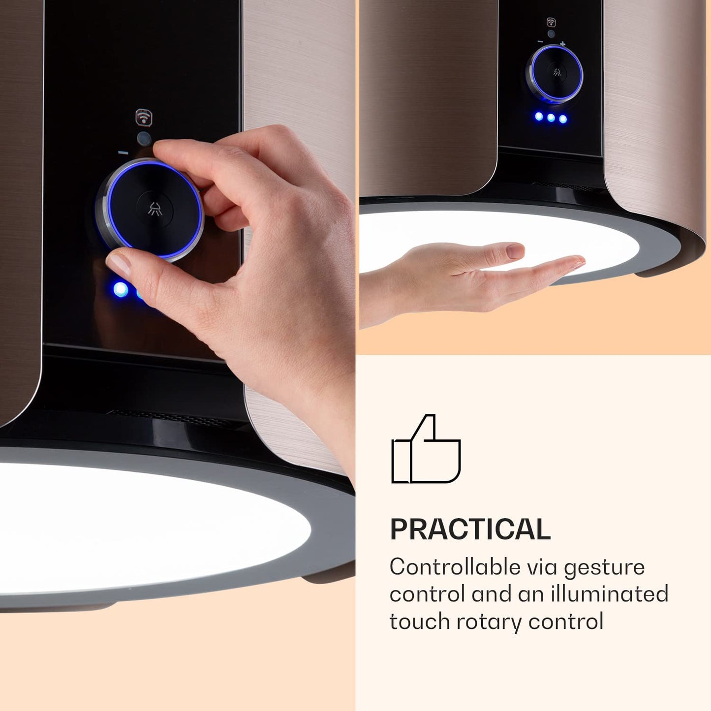 Klarstein Skyfall Smart Island Extractor Hood (Gold): Wi-Fi & app control including activated carbon filter