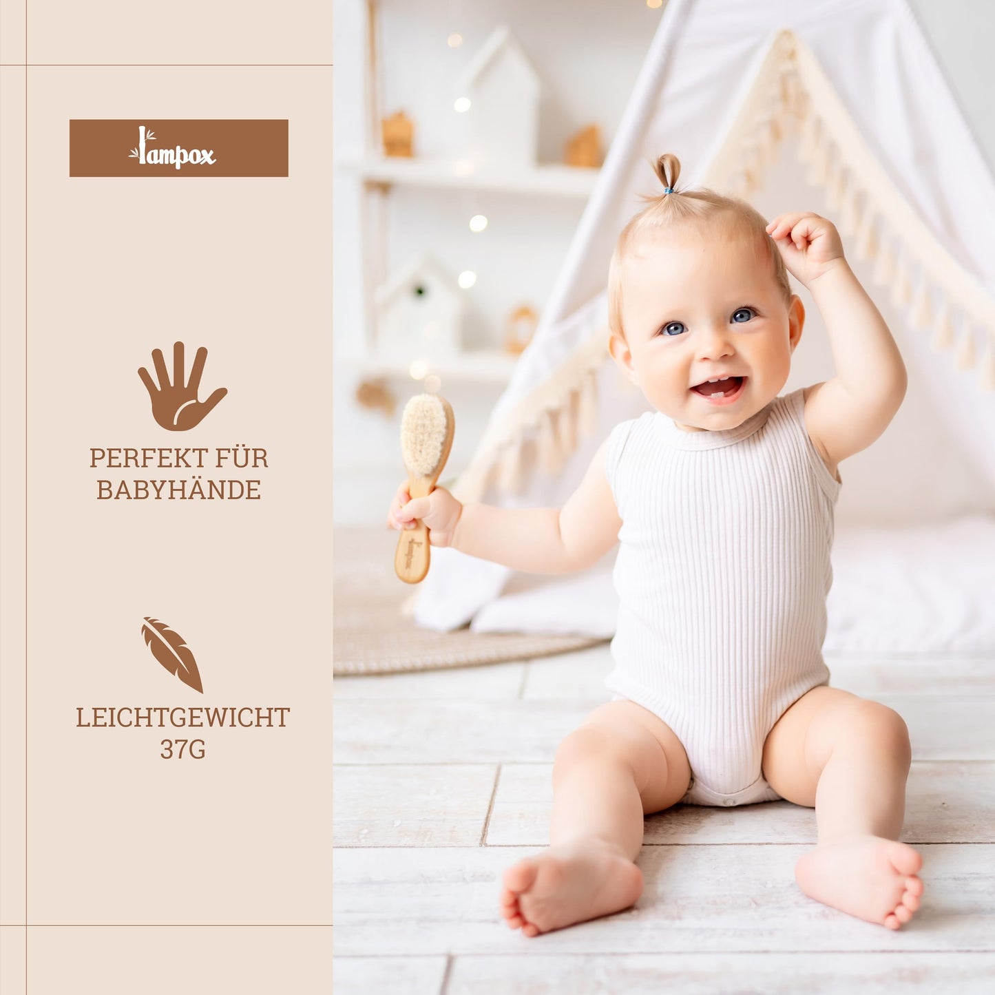 Baby hairbrush for newborns (extra soft) made of soft goat hair: care set gift