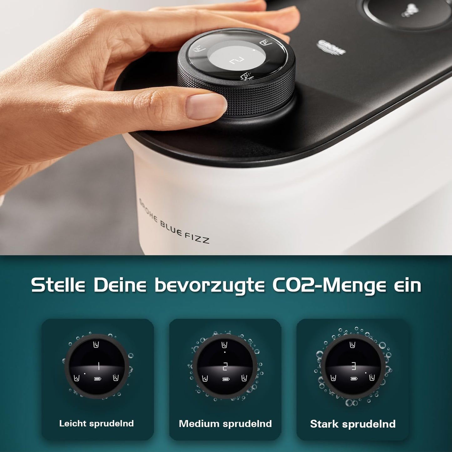 Grohe 'Blue Fizz Advanced' water carbonator set with CO2 level indicator and cleaning powder