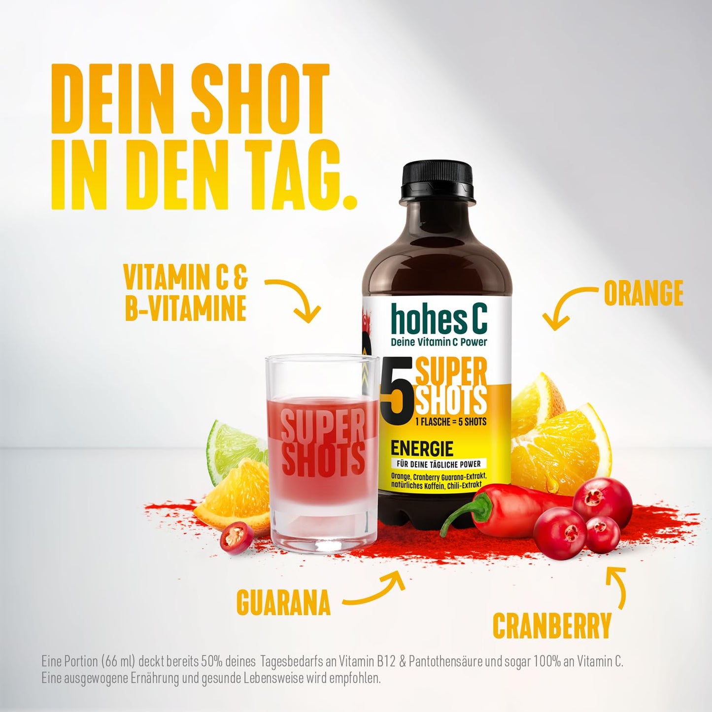 hohes C Super Shots Energy (3x 330ml): Vegan, no added sugar & preservatives
