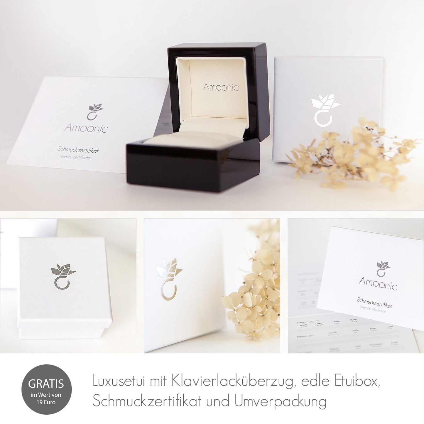 AMOONIC Diamant-Ring für Damen inkl. Luxusetui: 0,08 Karat SI1/H (Weißgold 585)