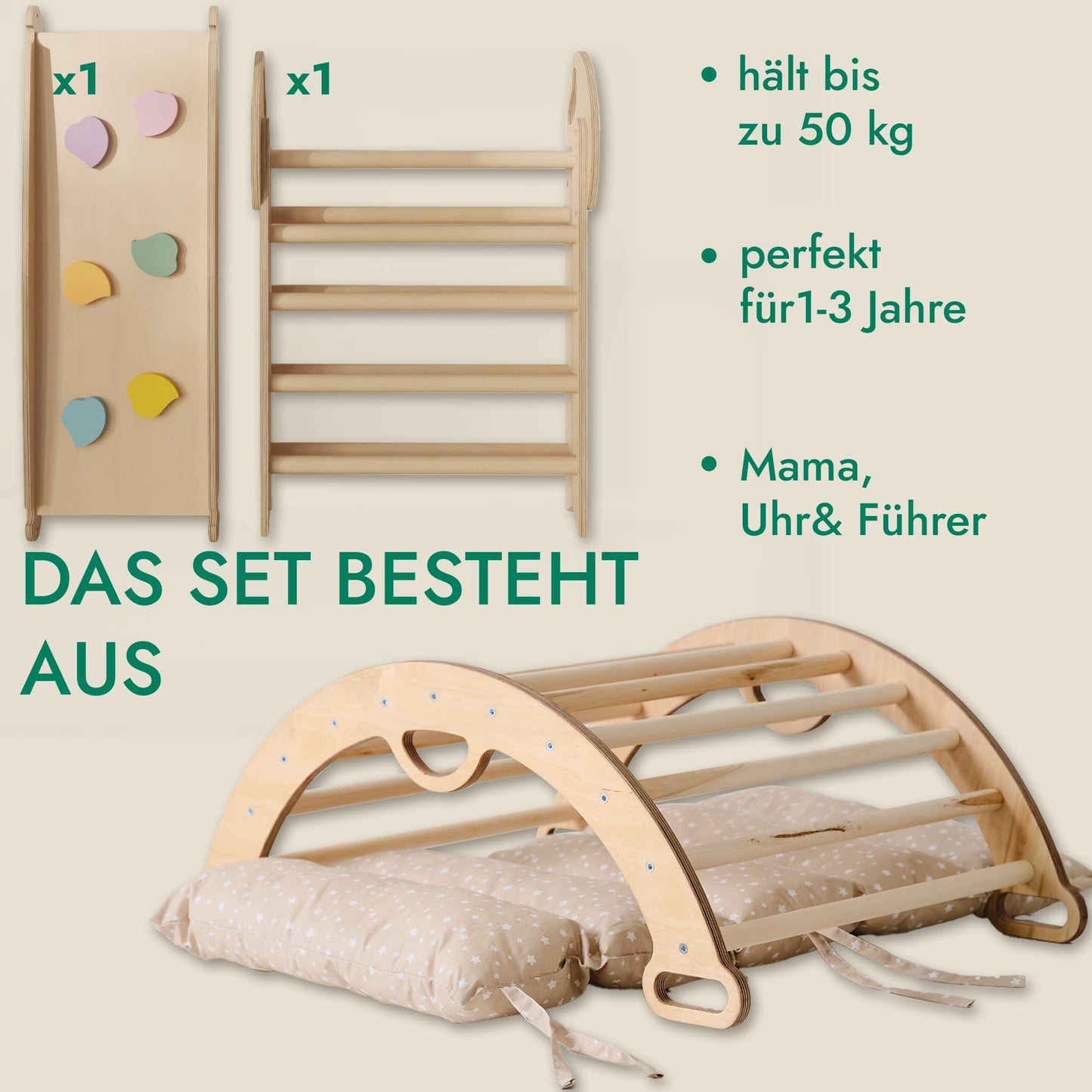 5-in-1 Montessori Climbing Frame Set with Cushion & Slide for Kids, Indoor Playground