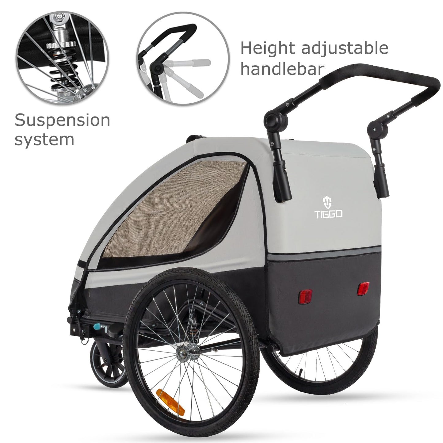 Tiggo 2-in-1 Bicycle Trailer with Buggy Set: 360° Rotatable with Suspension - max. 40 kg (Gray)