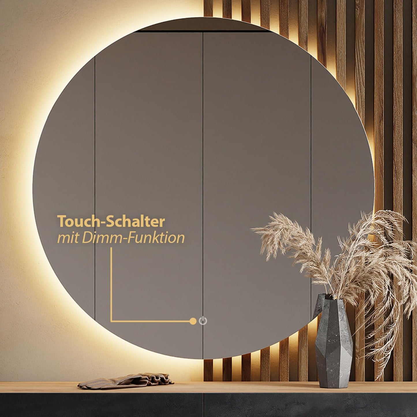 Planetmöbel Flurgarderobe (2x160cm) inkl. Rundspiegel mit Beleuchtung (100cm) in Weiß
