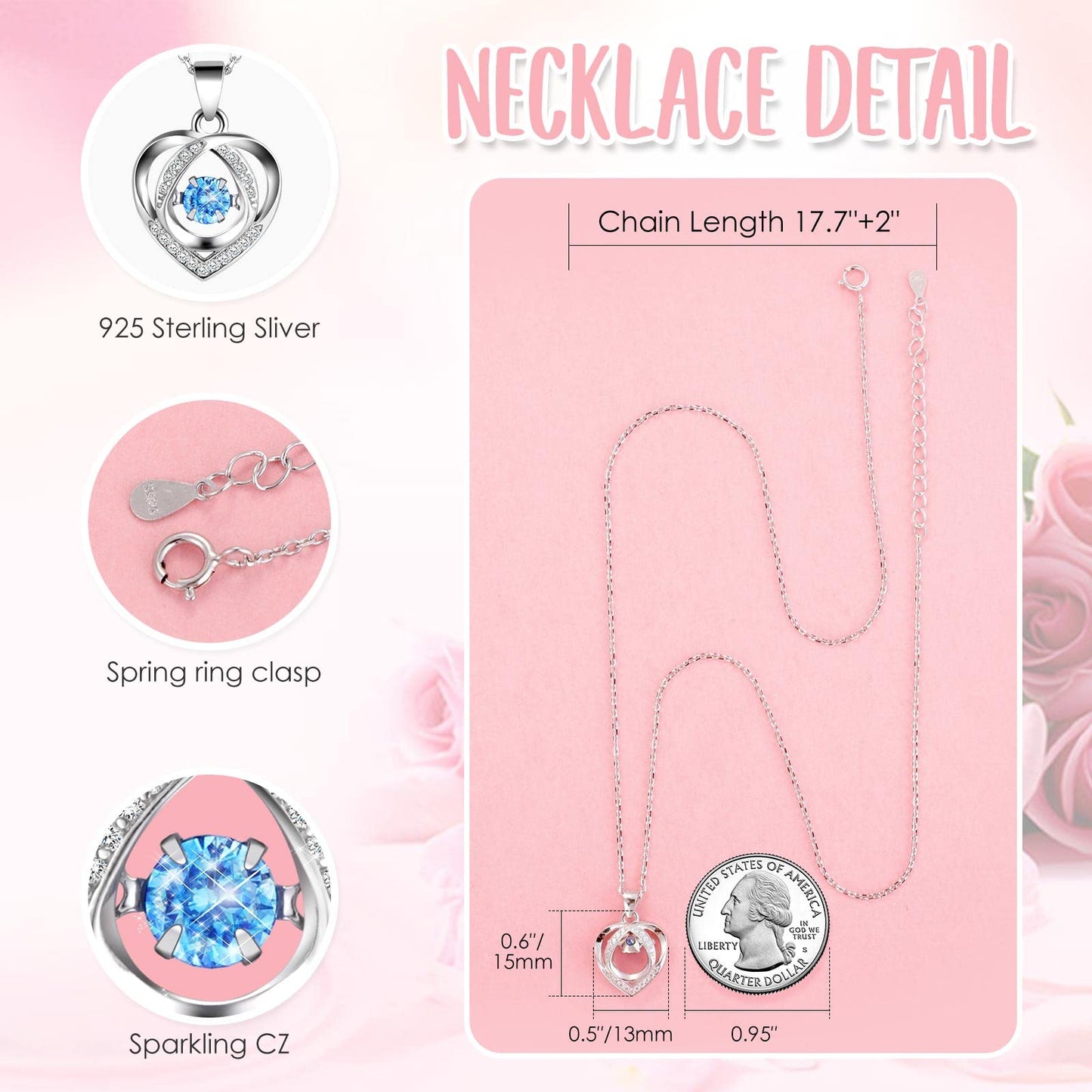 Ewige Rose mit Herz-Halskette für Damen aus Silber 925: inkl. Geschenkbox