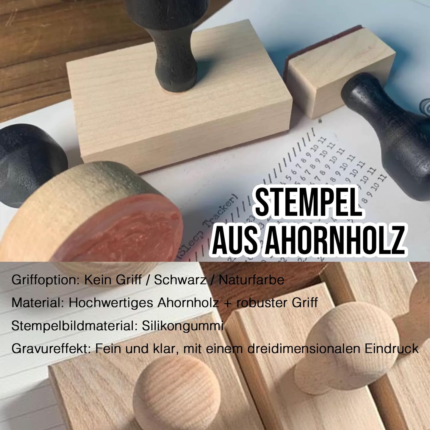 Personalized rubber stamp with wooden handle (logo and name) for private & business use