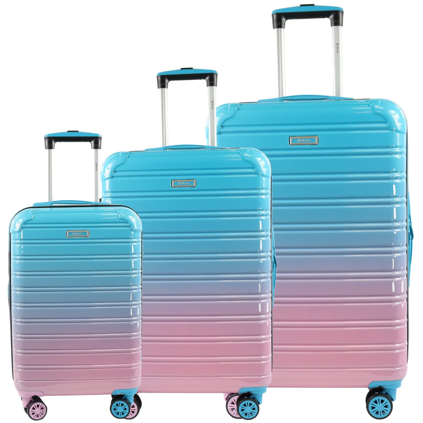 BLADE hard-shell travel suitcase set (3 pieces) with TSA lock: Expandable (Blue-Pink)