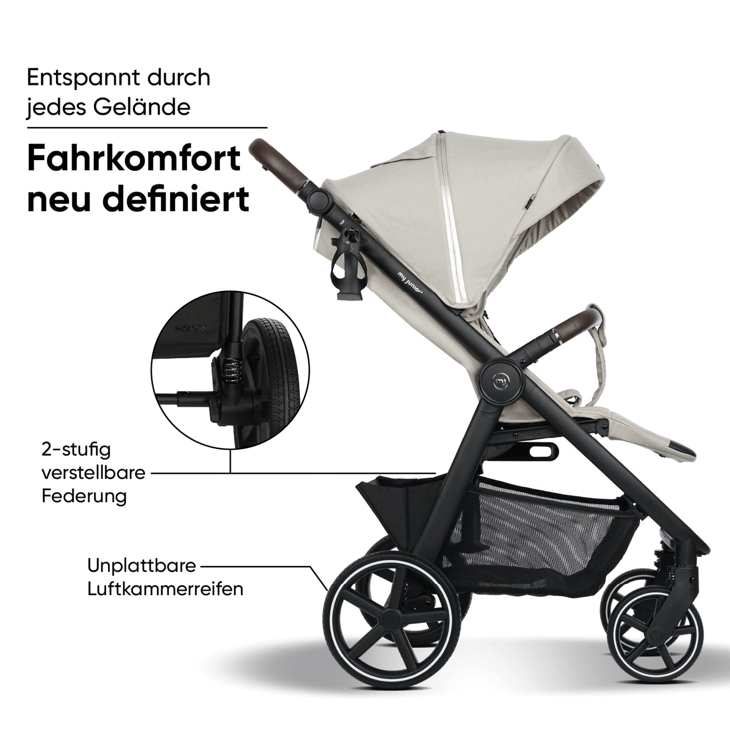 my junior® PLIA² | large comfort buggy with air-chamber tires including cup holder and carrying strap