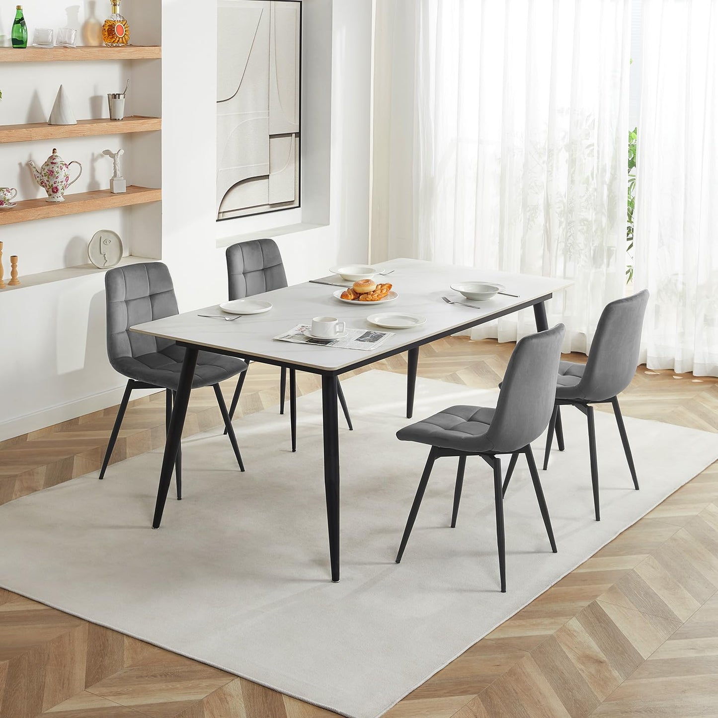 EUGAD Set of 4 Dining Chairs: Swivel Kitchen Upholstered Chair with Metal Legs (Dark Grey)