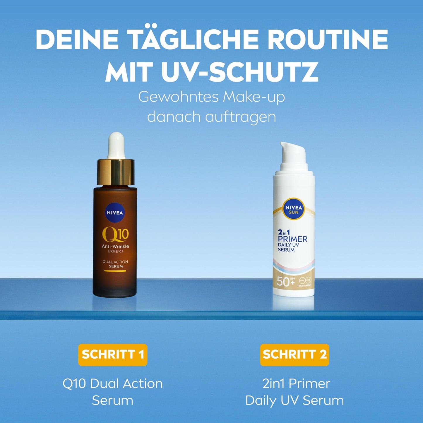 NIVEA SUN 2-in-1 Primer Daily UV-Serum LSF 50+ | Parfümfrei mit Hyaluron und Antioxidans (30ml)