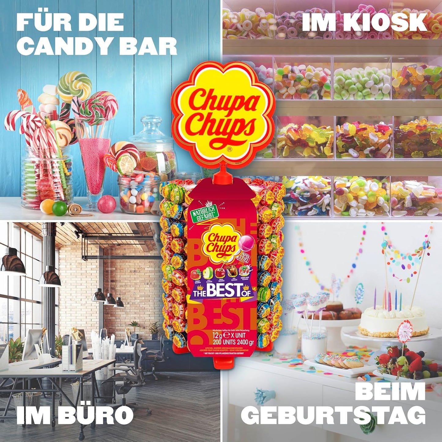 Chupa Chups Lollipop Wheel (200 lollipops x 12g): Display with 5 delicious flavors