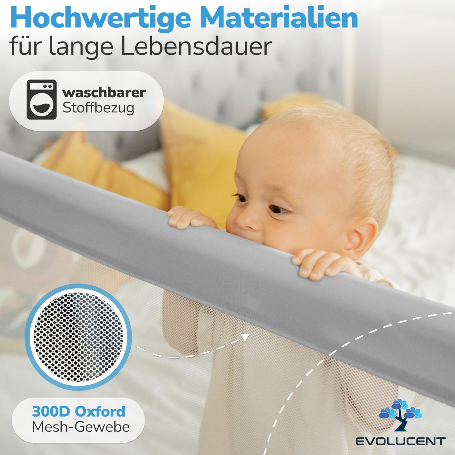 EVOLUCENT bed rail (200cm) without screwing with fall protection for parents' bed: Washable