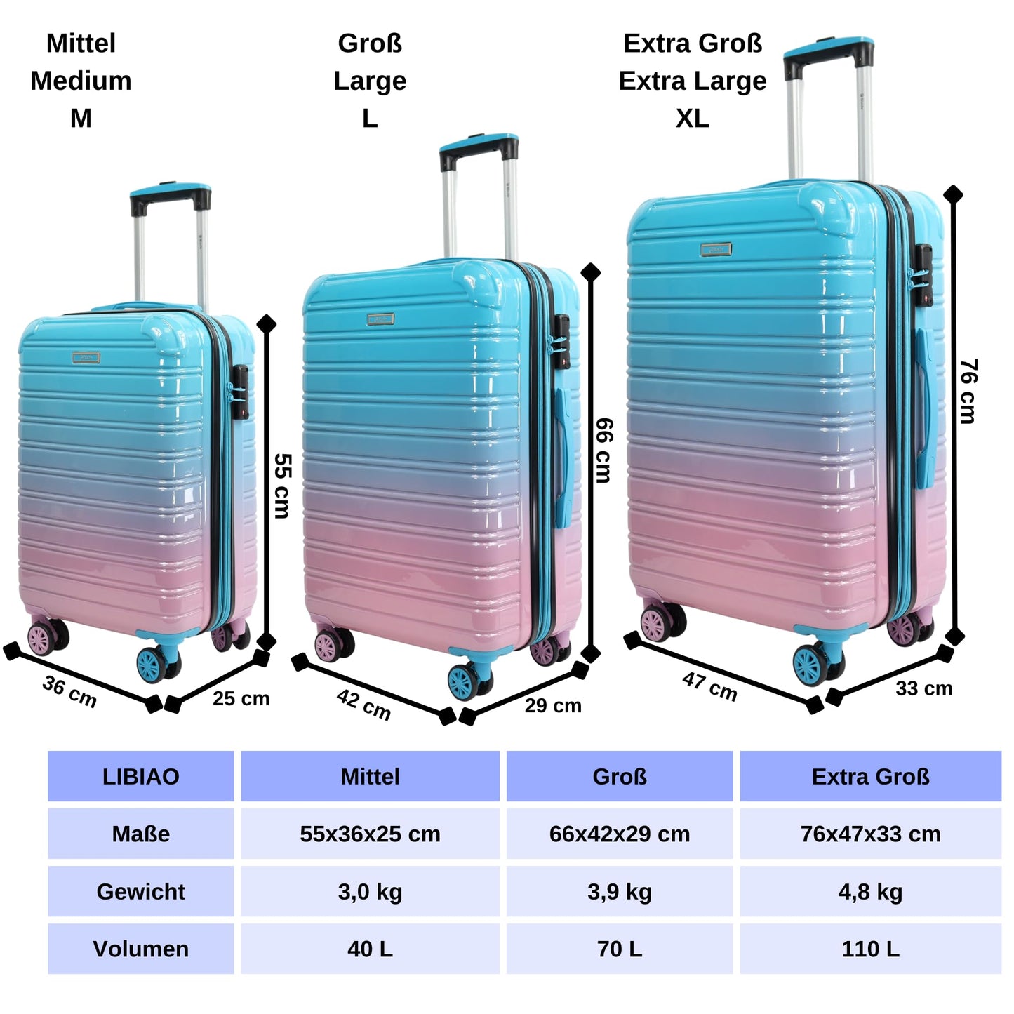 BLADE hard-shell travel suitcase set (3 pieces) with TSA lock: Expandable (Blue-Pink)
