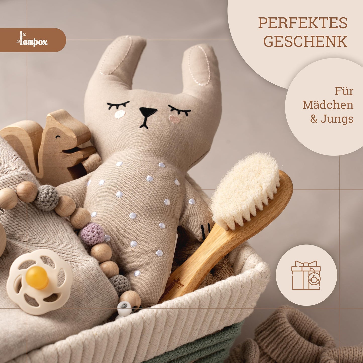 Baby hairbrush for newborns (extra soft) made of soft goat hair: care set gift