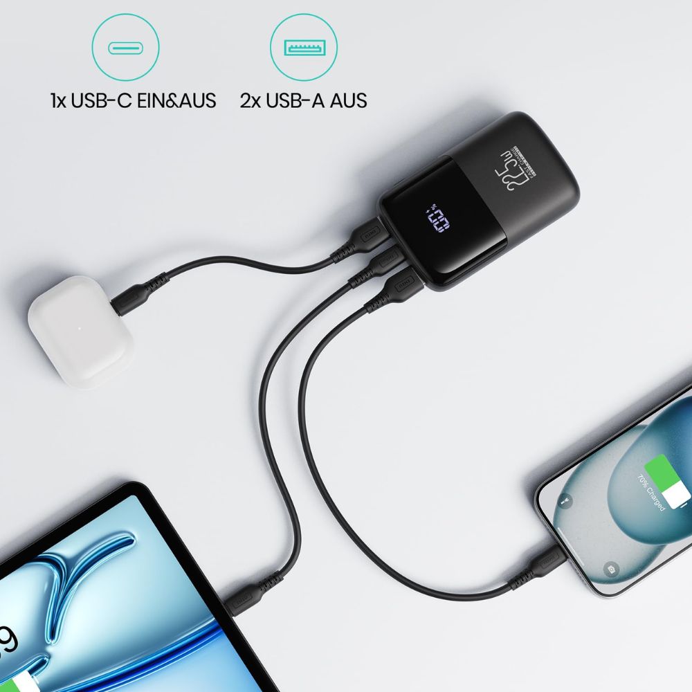INIU Powerbank (10000mAh - 22,5W) mit LED-Anzeige: Klein aber Stark | USB-C In- & Output