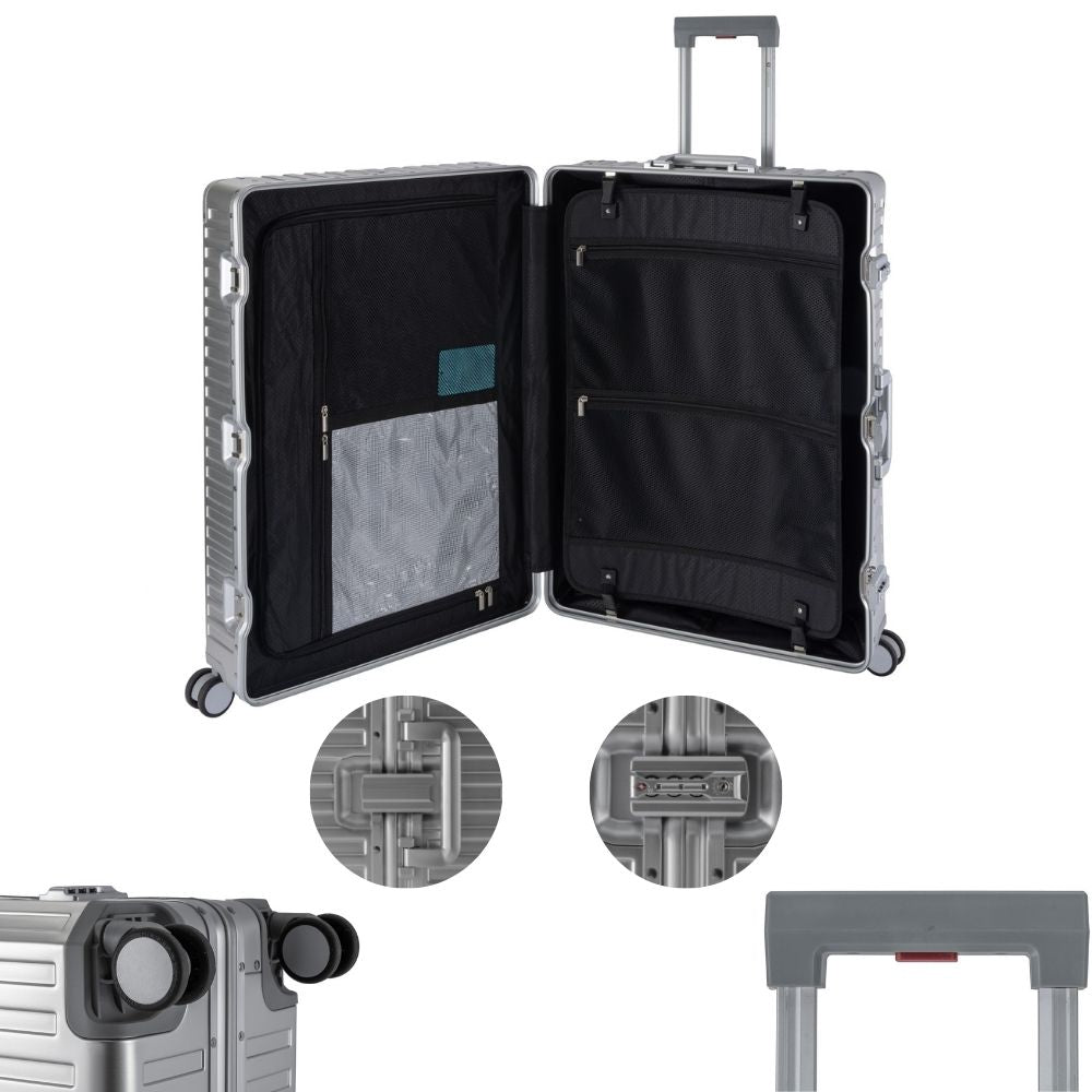 TRAVELHOUSE 'Tokyo' hard-shell aluminum suitcase (XL-78cm): 2x TSA combination lock | Silver
