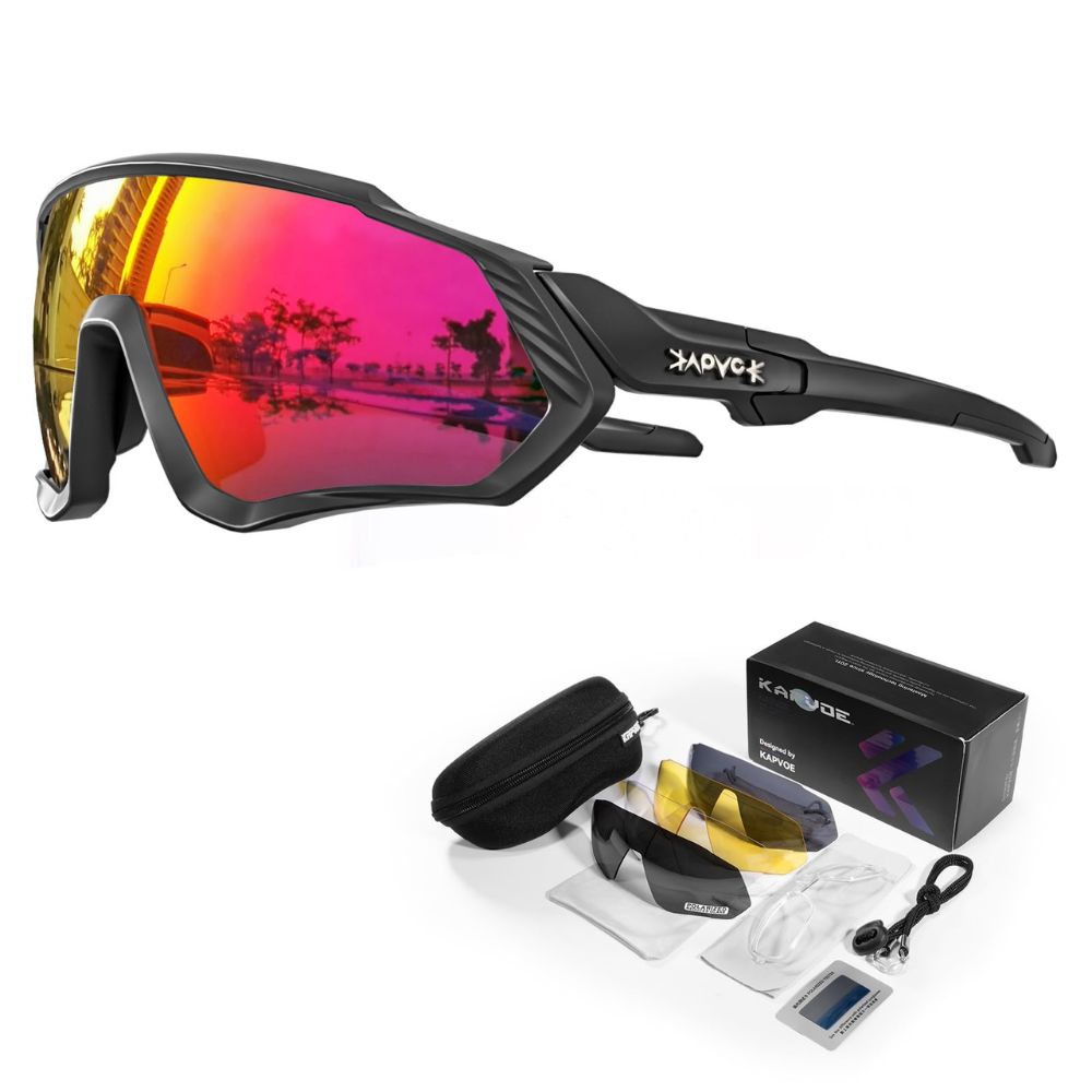 Kapvoe Unisex Sportbrille mit 5 austauschbare Gläser: UV400, TR90-Rahmen, Polarisierte Linse