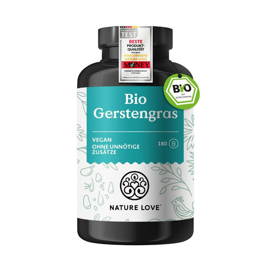 NATURE LOVE® Bio Gerstengras aus deutschem Anbau (1500mg je Tagesdosis): 180 Kapseln - Hochdosiert