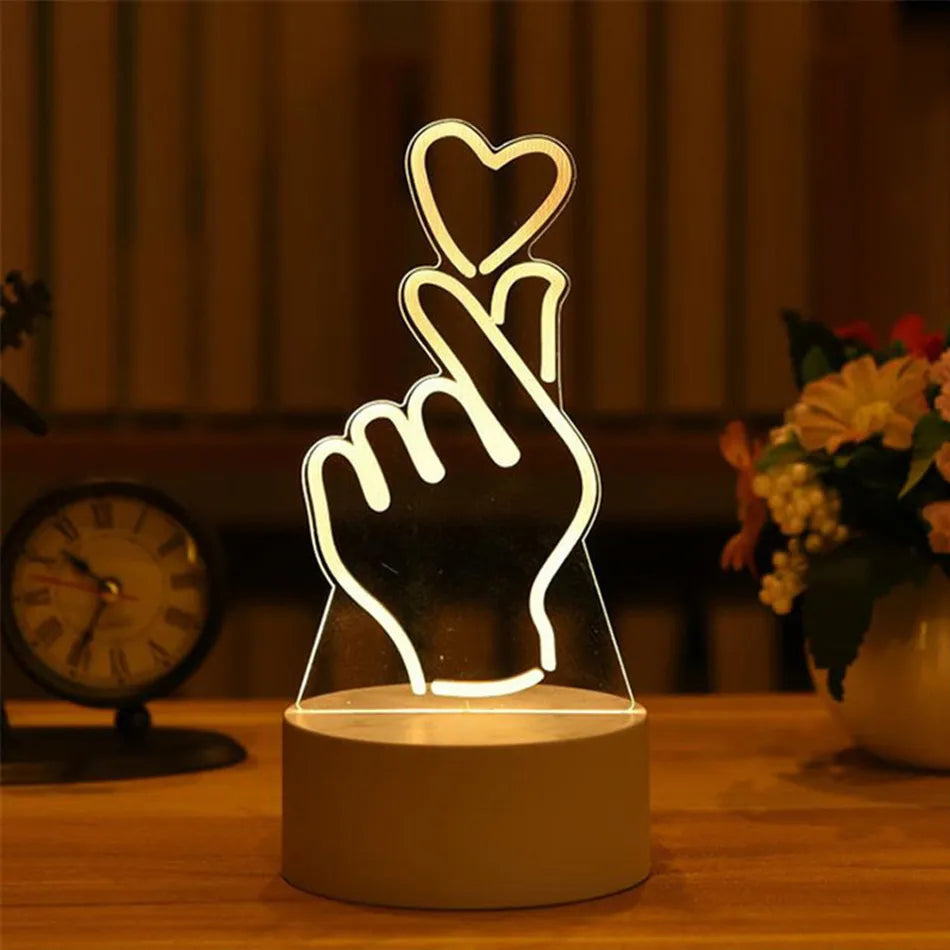 Veilleuse LED USB 3D en acrylique dans une boîte cadeau | Blanc chaud