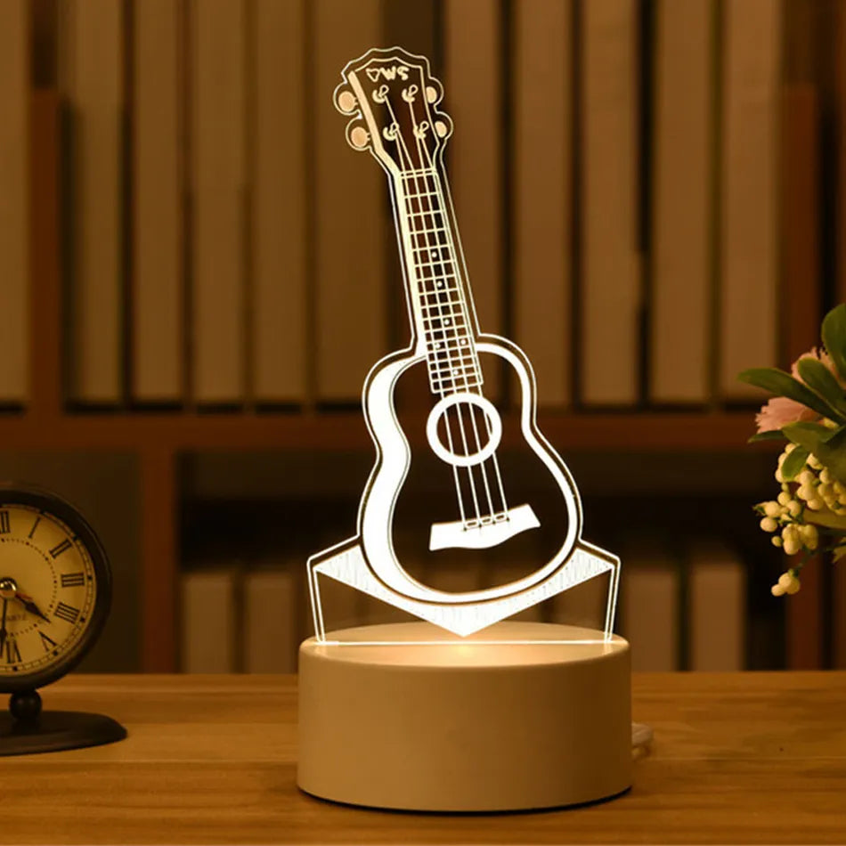 Veilleuse LED USB 3D en acrylique dans une boîte cadeau | Blanc chaud