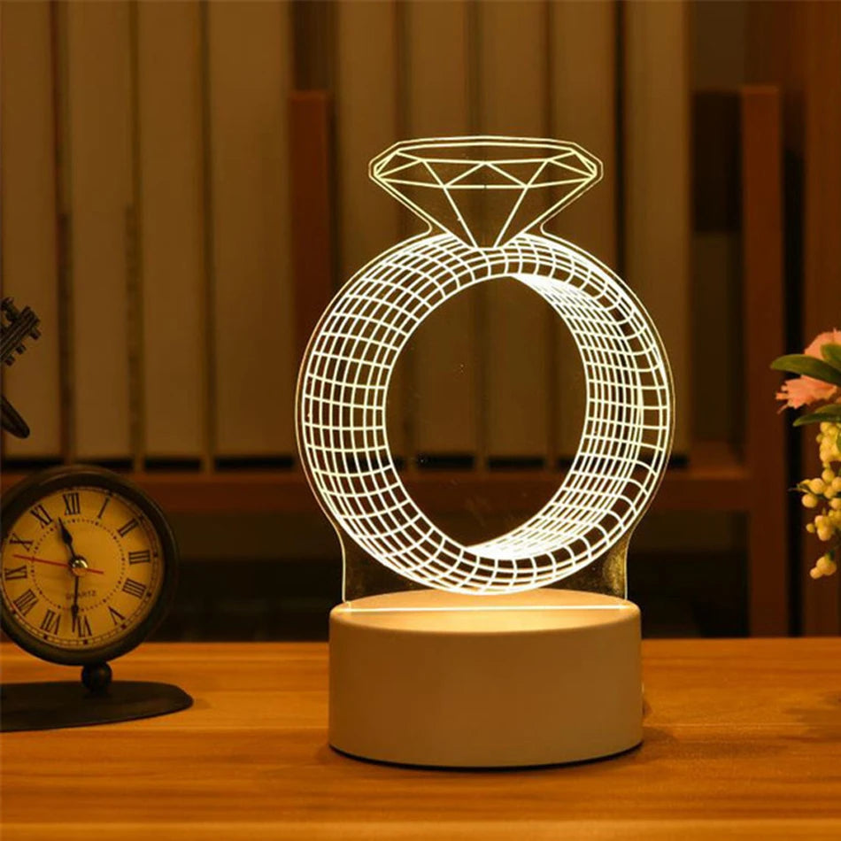 Veilleuse LED USB 3D en acrylique dans une boîte cadeau | Blanc chaud
