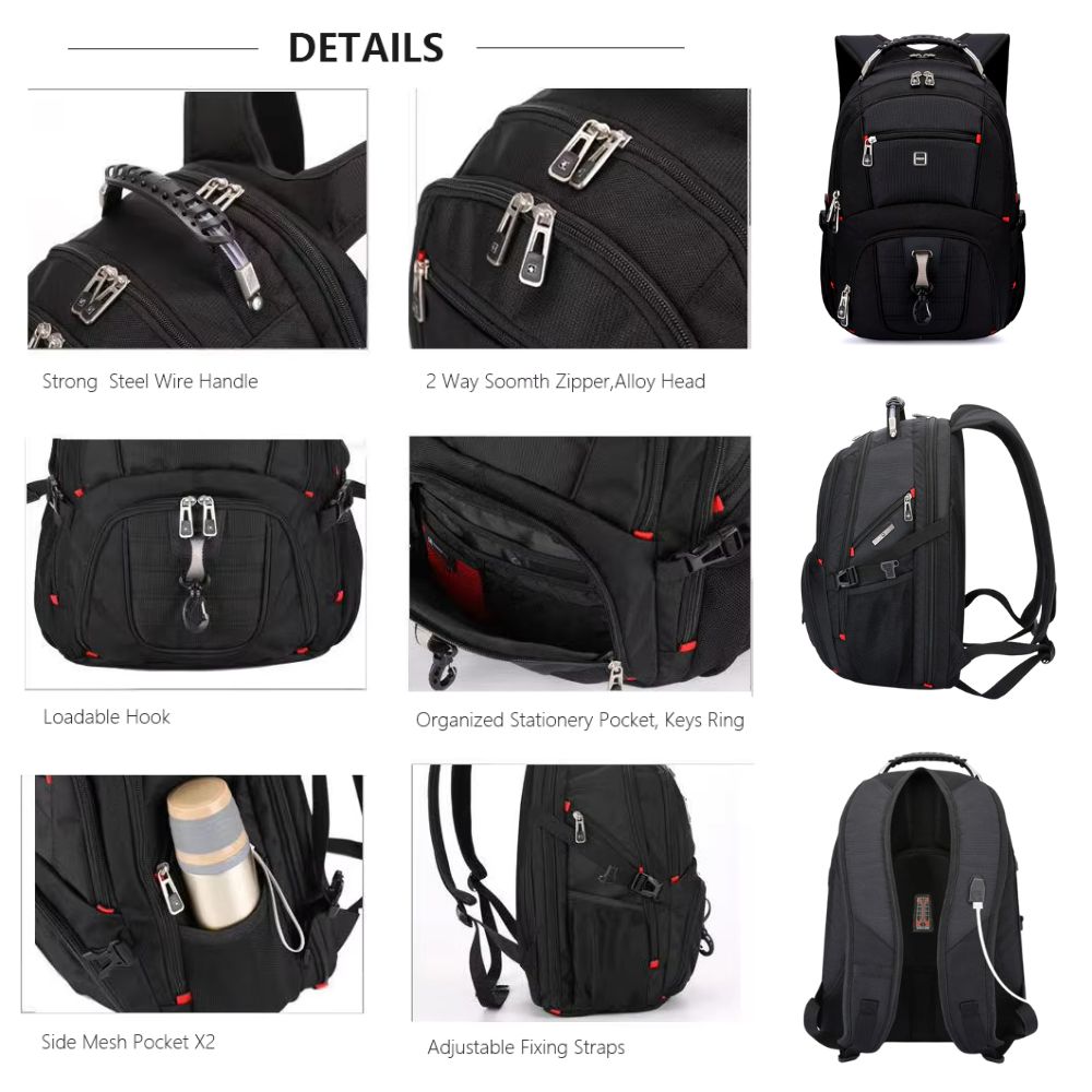 Swiss-Style 17-Zoll Multifunktionaler Reiserucksack mit USB-Anschluss, Wasserabweisend