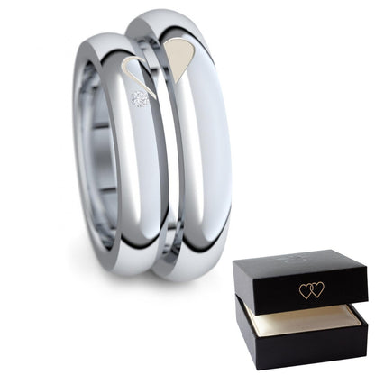 Verlobungsringe (Paar) Silber 925 mit Zirkonia 'GRATIS Etui mit 2 Herzen' (Weißgold-Platin Optik)