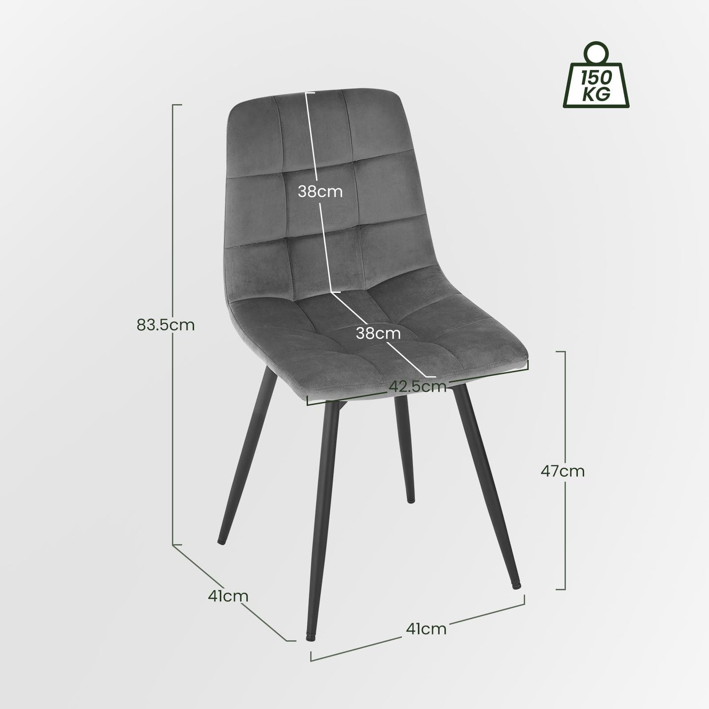 EUGAD Set of 4 Dining Chairs: Swivel Kitchen Upholstered Chair with Metal Legs (Dark Grey)