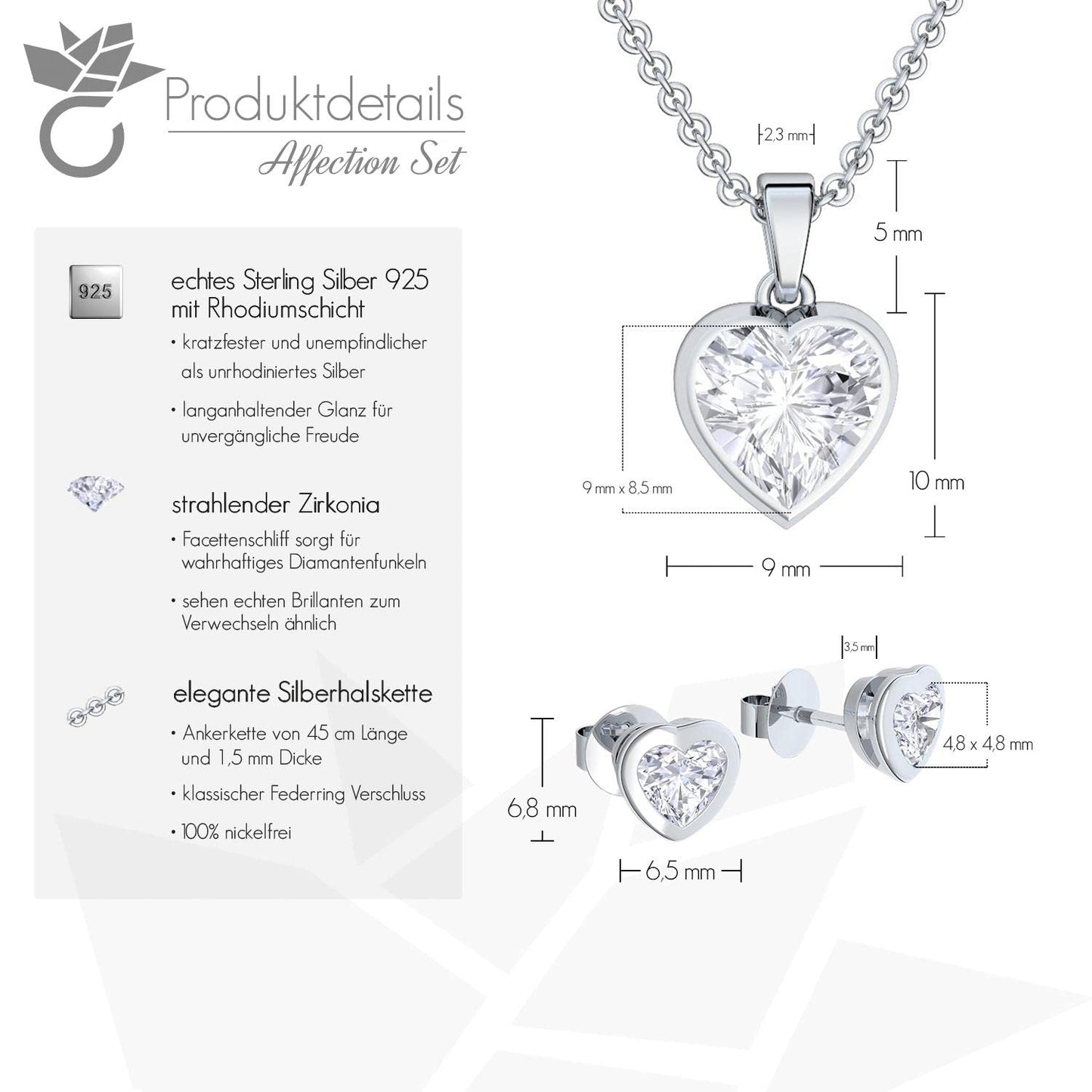 AMOONIC Damen Schmuck-Geschenkset | 925 Sterling Silber: Kette-Ohrring-Halskette