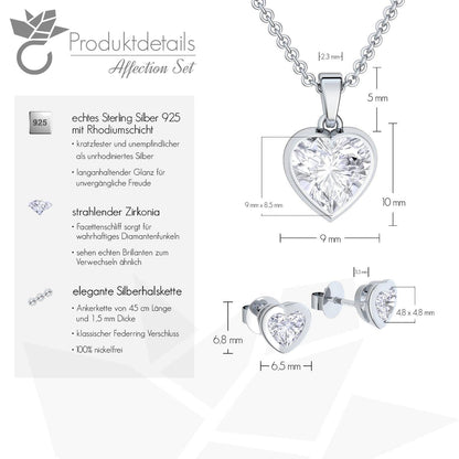 AMOONIC Damen Schmuck-Geschenkset | 925 Sterling Silber: Kette-Ohrring-Halskette