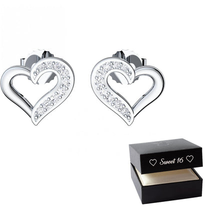 Sweet 16 'Herz-Ohrstecker' Geburtstagsgeschenk-Idee für Mädchen mit Etui Gravur