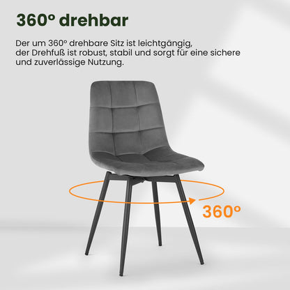 EUGAD Set of 4 Dining Chairs: Swivel Kitchen Upholstered Chair with Metal Legs (Dark Grey)