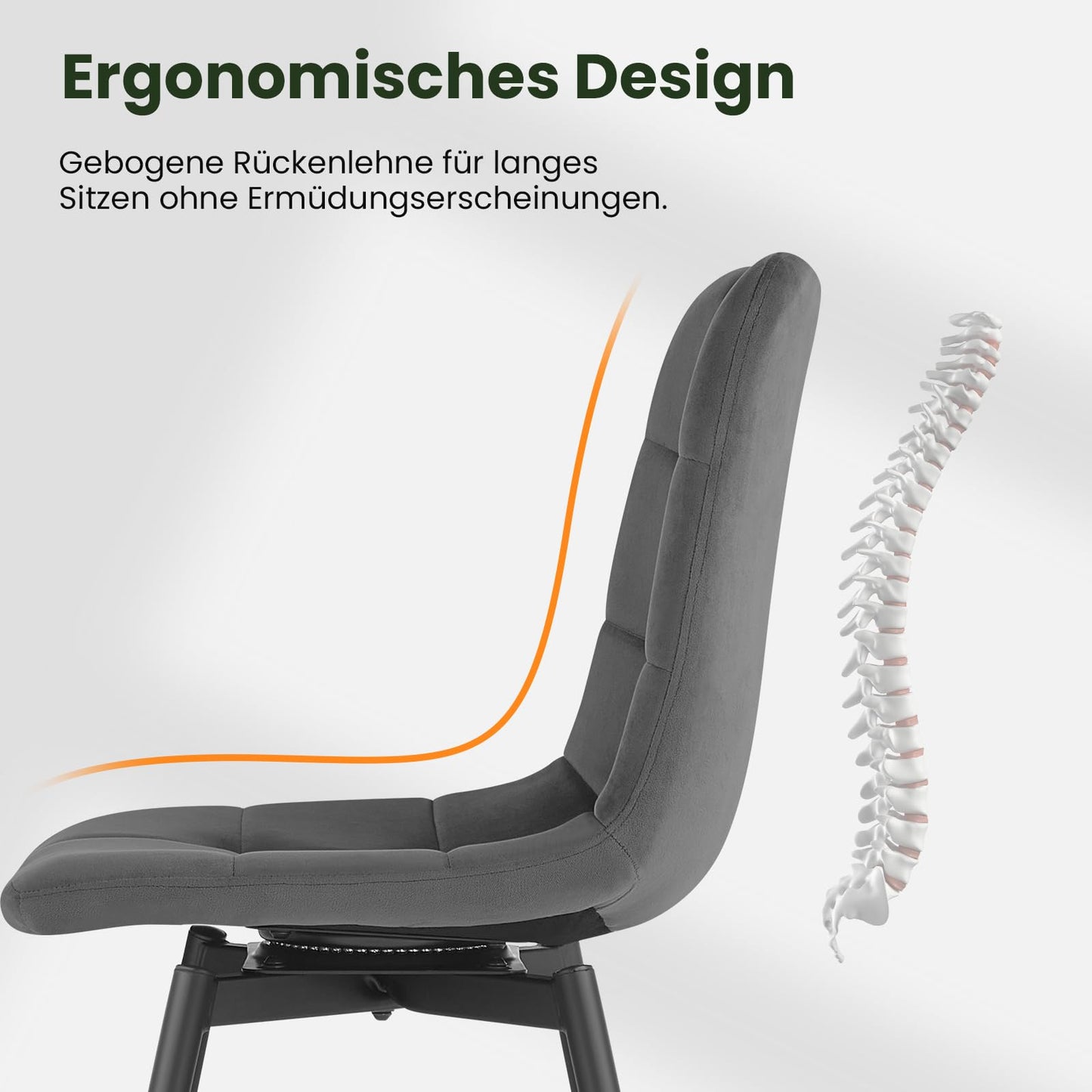 EUGAD Set of 4 Dining Chairs: Swivel Kitchen Upholstered Chair with Metal Legs (Dark Grey)