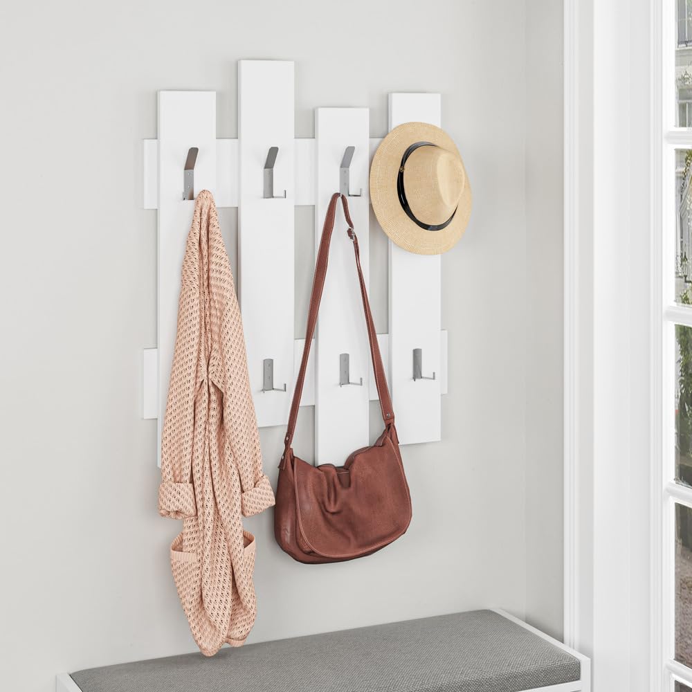 Wandmontierte Garderobe (81x64cm) mit 8 Haken für Flur, Schlafzimmer & Büro | Unsichtbares Befestigungssystem