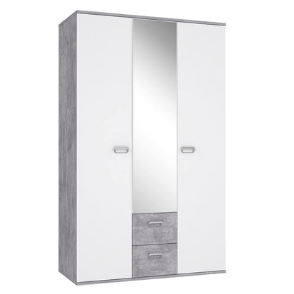 Kleiderschrank 'EMILY' mit Betonoptik und Spiegel: Lichtgrau mit Weiß (Modell: EMLS95-C251)