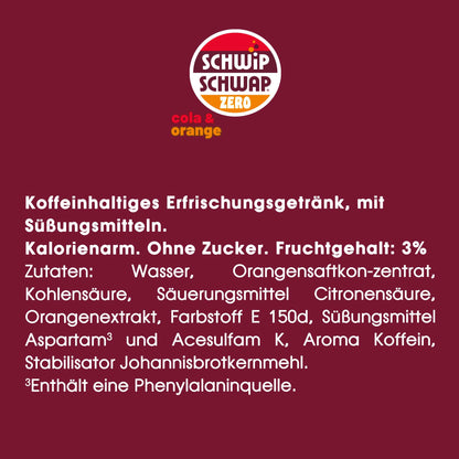 Schwip-Schwap ZERO XXL-Pack (6x 1.75l): Caffeinated cola soft drink with orange