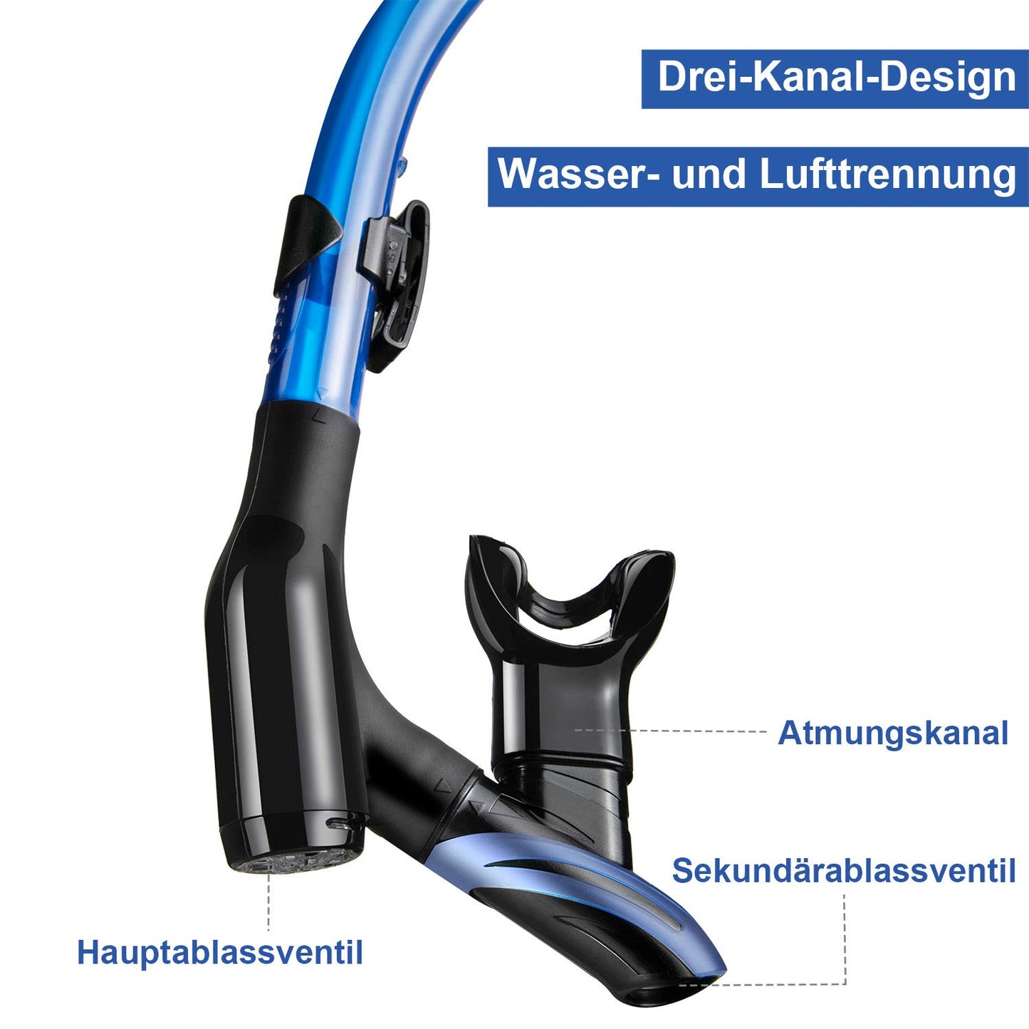 Set with snorkel and diving mask: Anti-fog 3-channel diving mask made of tempered glass
