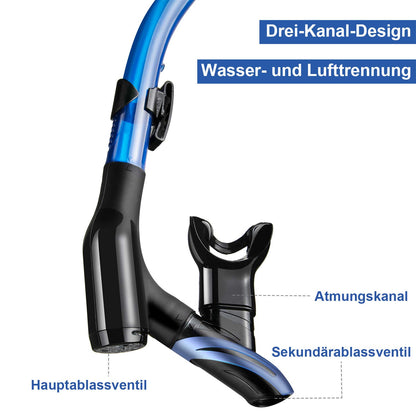 Set with snorkel and diving mask: Anti-fog 3-channel diving mask made of tempered glass