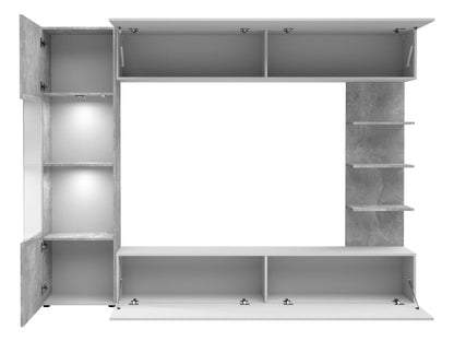 Wohnwand 'Lazando' | Mediawand, Vitrine, TV-Wand mit weißer LED Beleuchtung